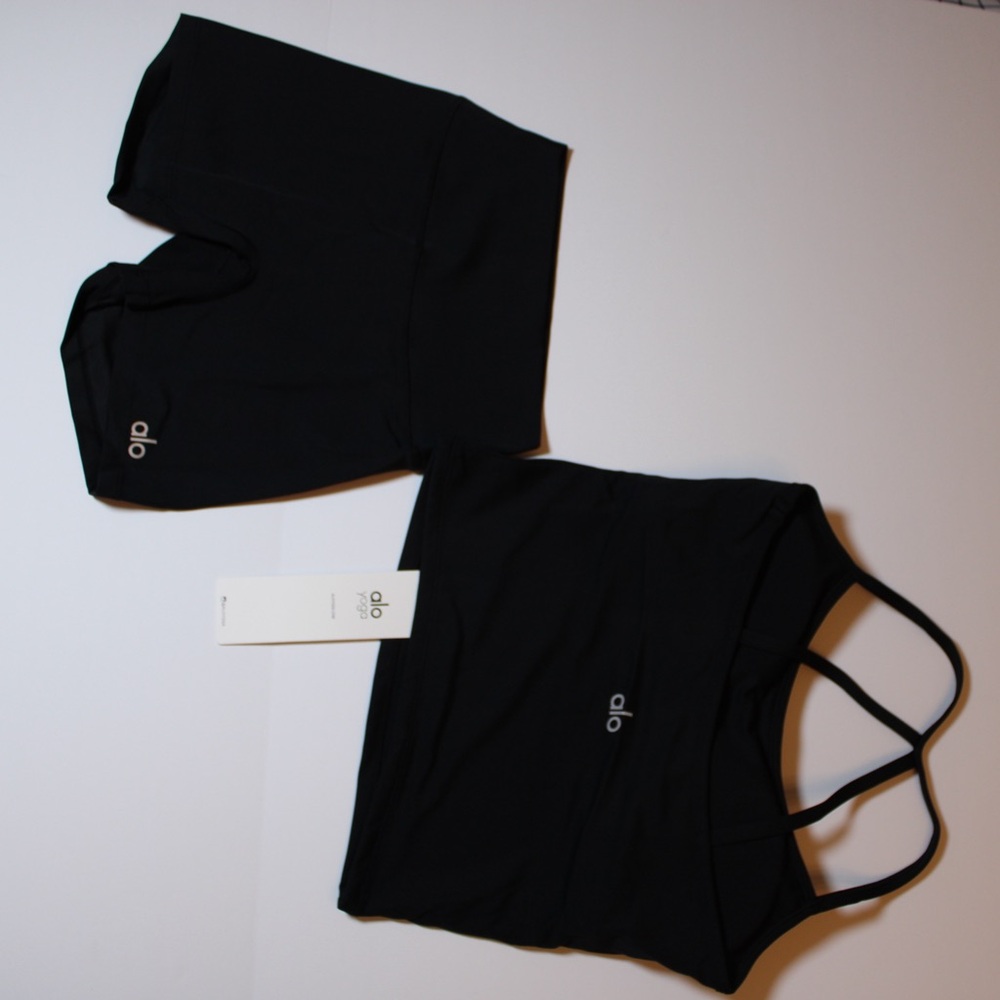 ALO Yoga Black tank and Shorts Set